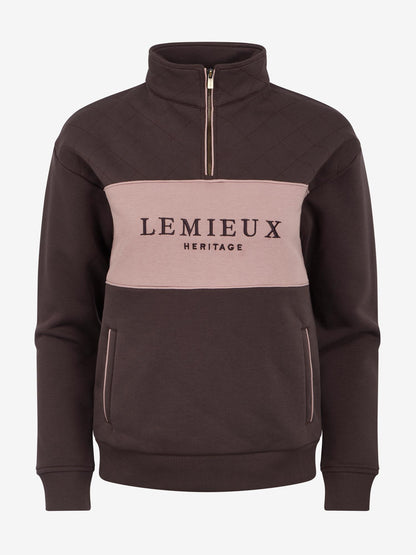 LeMieux Heritage Cocoa Brown Quarter Zip Sweatshirt with Diamond Quilt Chest