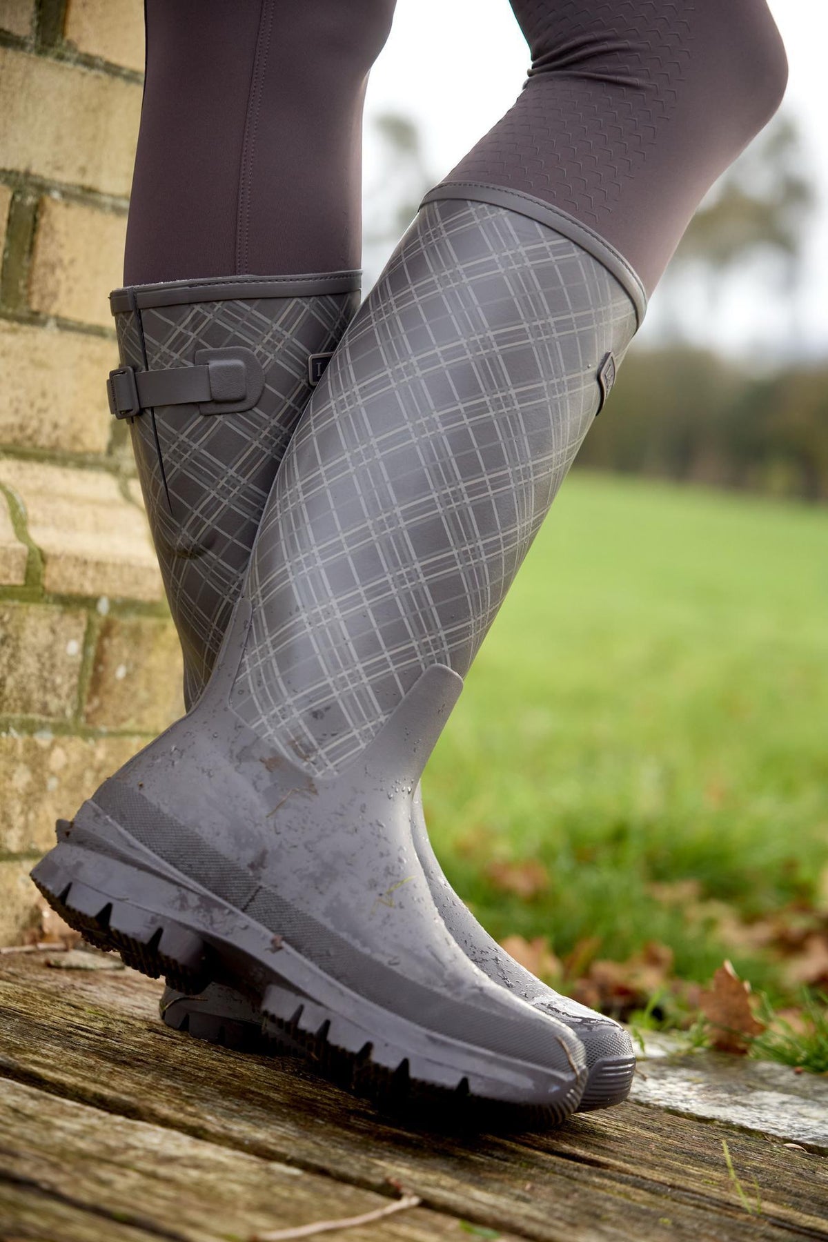 LeMieux Heritage Bramshaw wellies in cocoa, women's waterproof riding boots with Heritage check print.