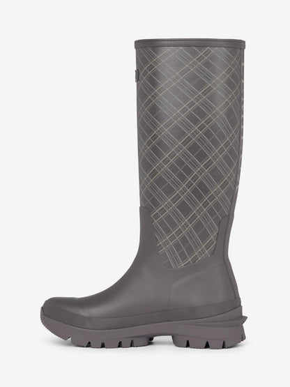 LeMieux Heritage Bramshaw Welly Cocoa - Grey plaid waterproof Wellington boots for women.