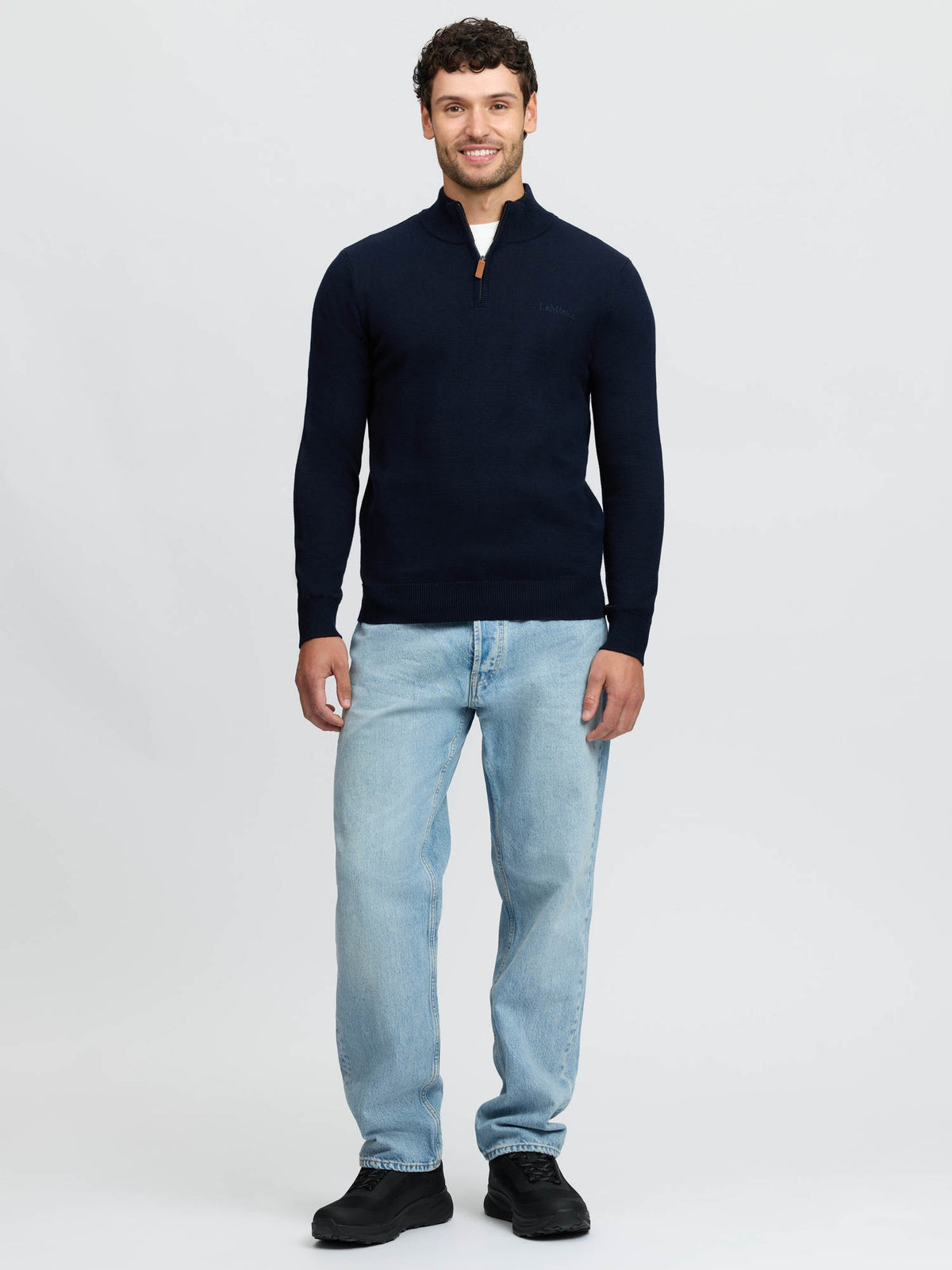 LeMieux Mens Quarter Zip Knit Navy
