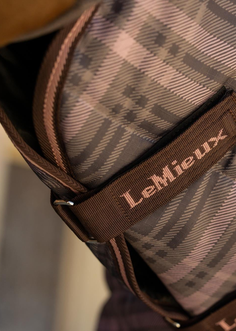 LeMieux stable rug with heritage check pattern and brown trim