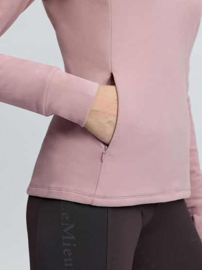 LeMieux pink quarter zip fleece top with thumbholes and zippered pocket for women