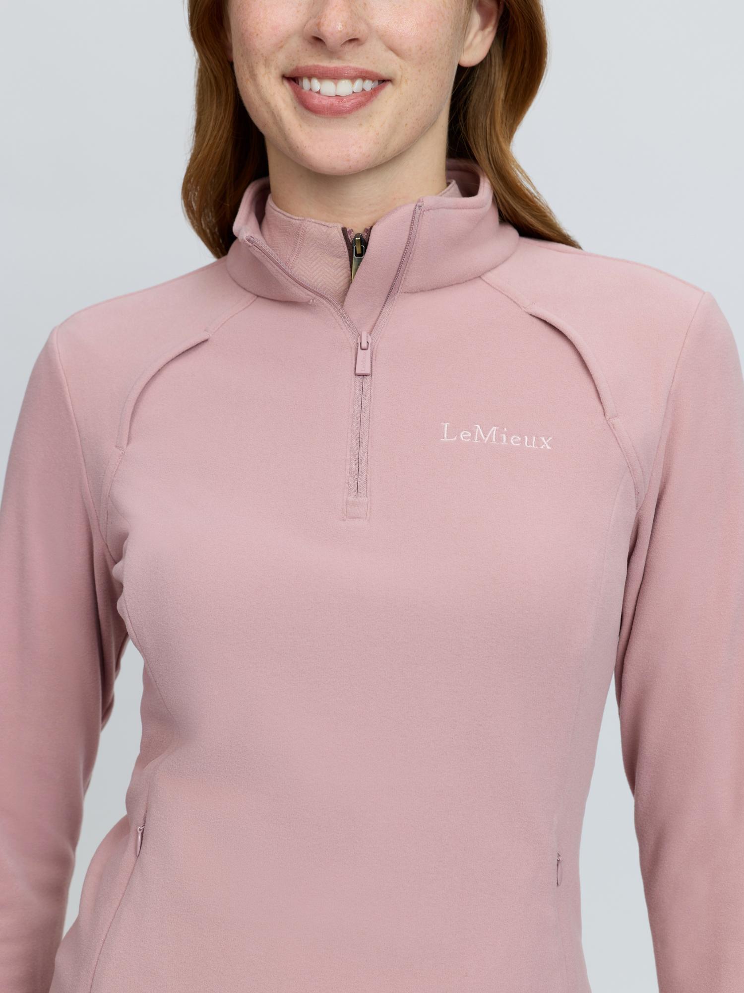 LeMieux Frances Quarter Zip Fleece in Wild Rose: lightweight, breathable polar fleece top with thumbholes.