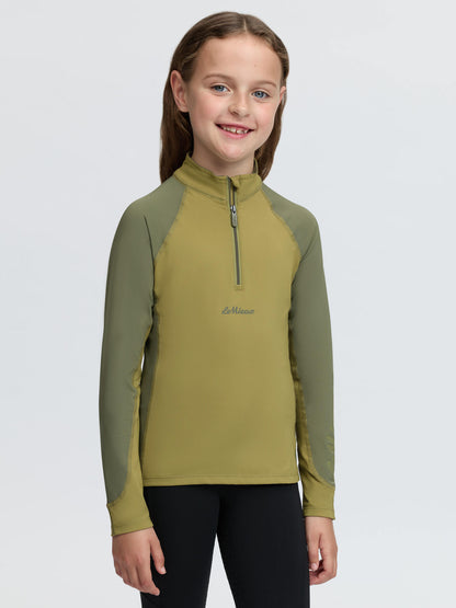 LeMieux girls long sleeve base layer top in gooseberry/willow - equestrian riding apparel