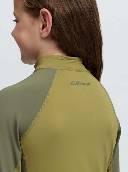 LeMieux Mini Base Layer Gooseberry/Willow long sleeve riding top with UV protection.