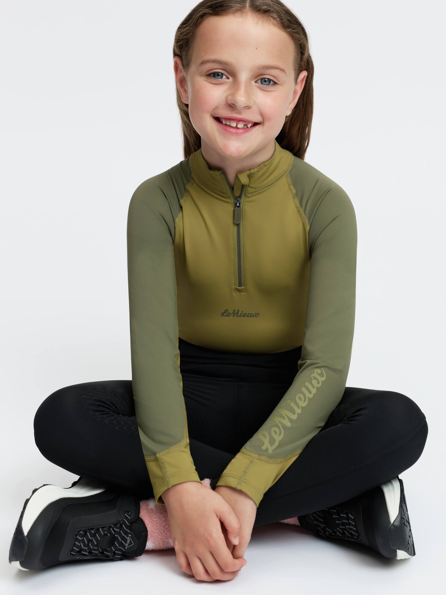 LeMieux Mini Base Layer Gooseberry/Willow girl horse riding top, UV protection, sweat-wicking