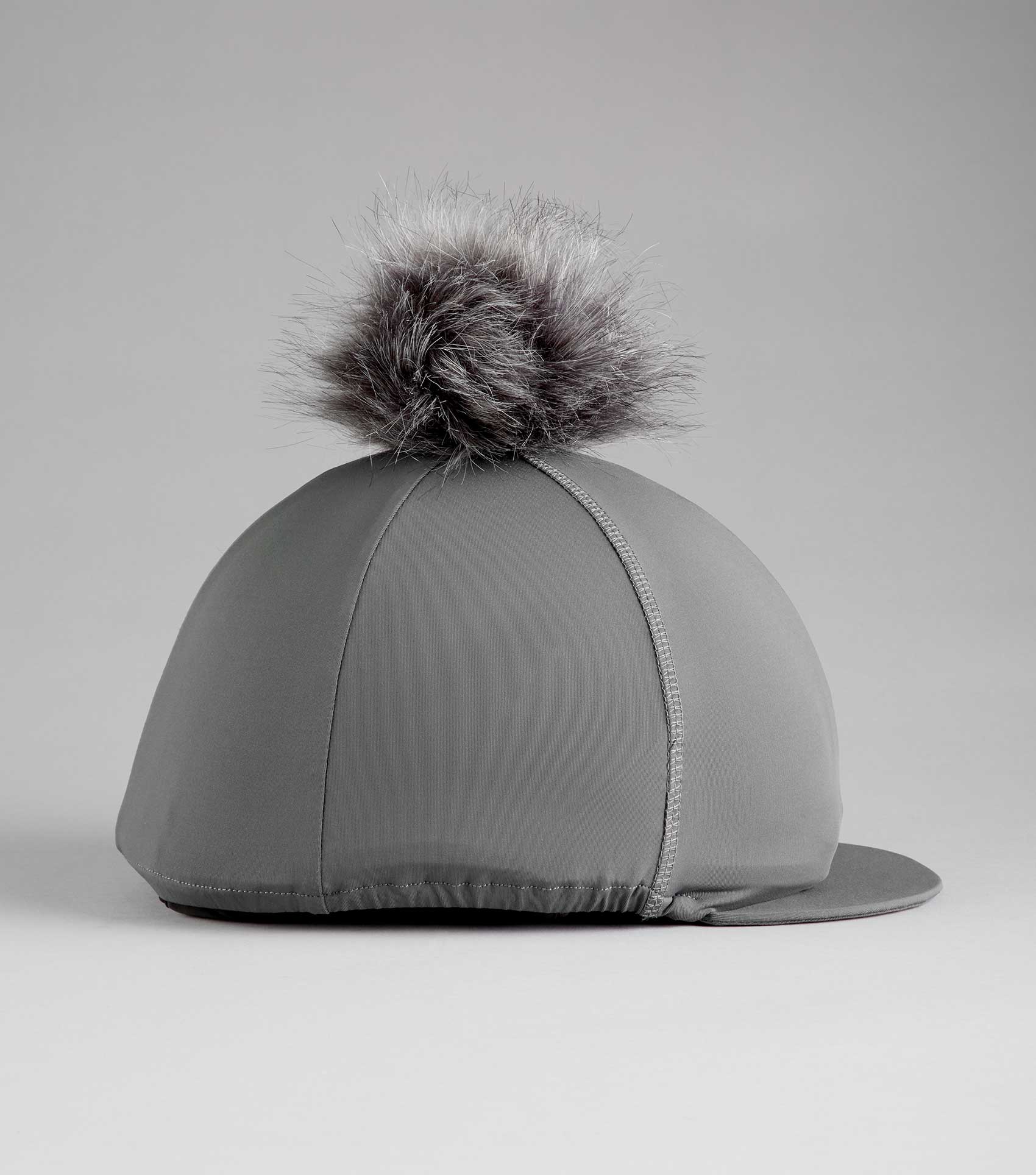 Premier Equine Anthracite Riding Hat Silk with Faux Fur Pom Pom - Equestrian Headwear