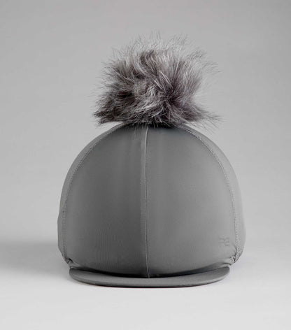 Premier Equine Jersey Hat Silk with Faux Fur Pom Pom Anthracite - Riding Hat Cover