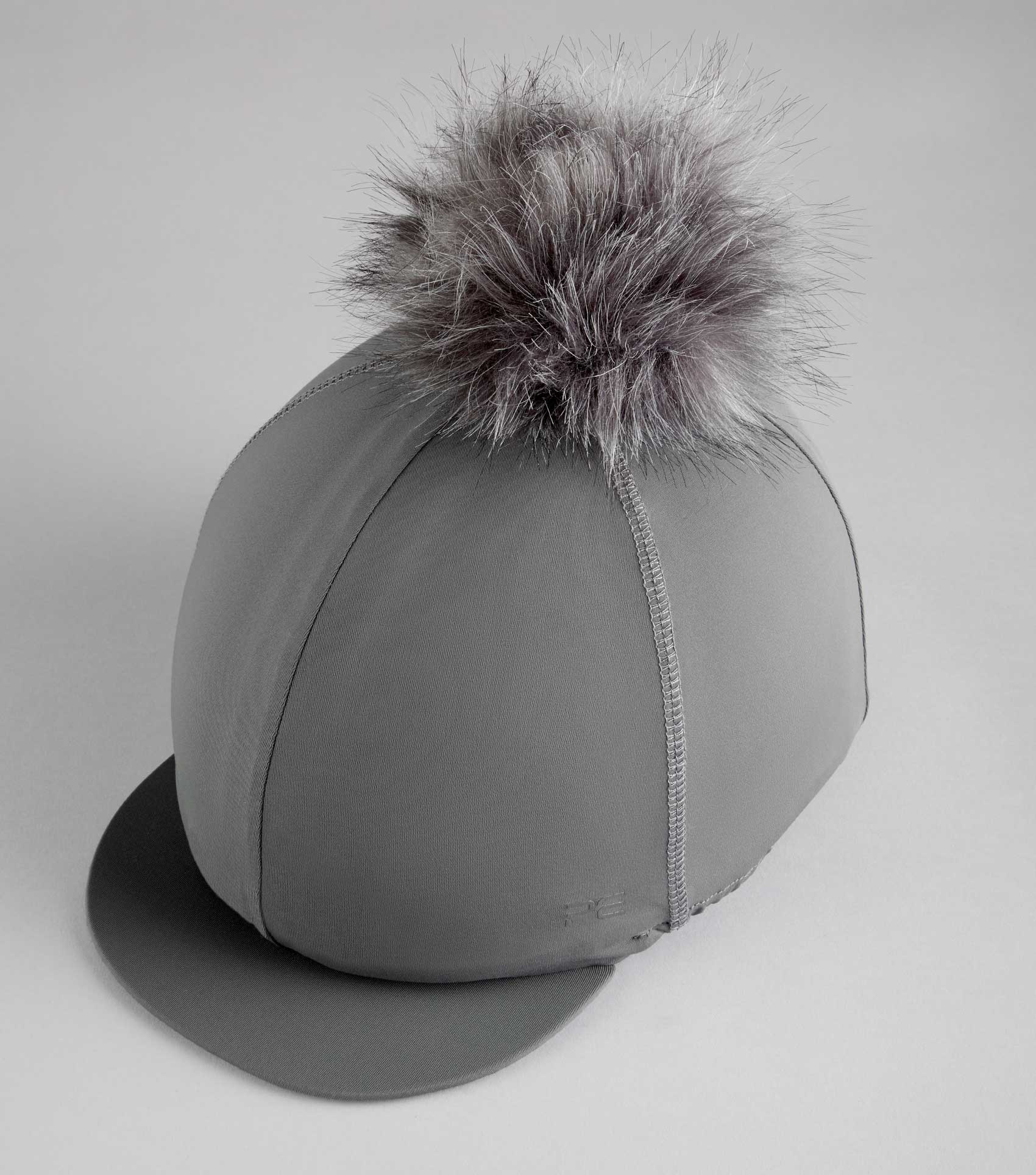 Premier Equine Anthracite Riding Hat Silk with Faux Fur Pom Pom - Equestrian Headwear