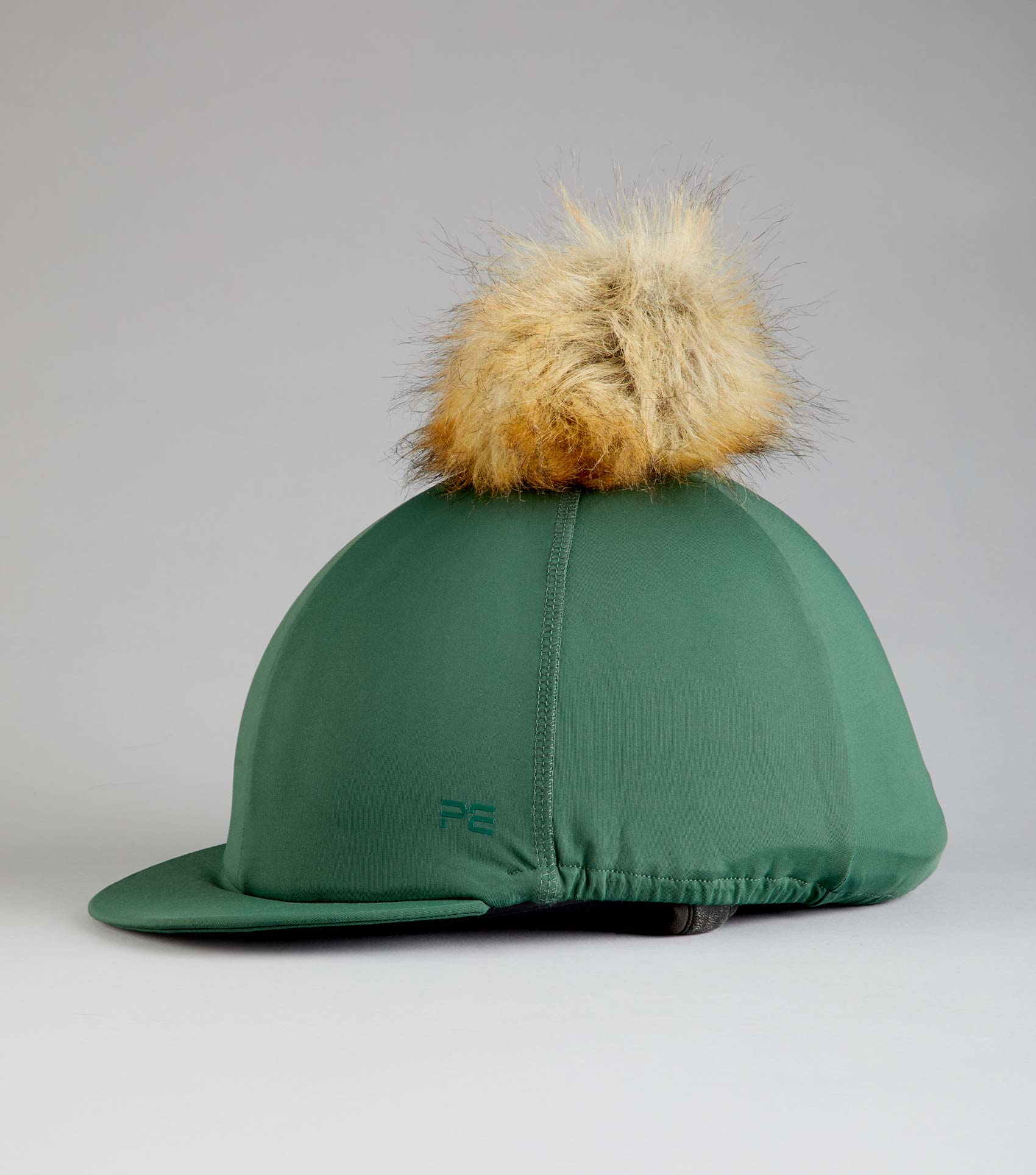 Premier Equine Green Equestrian Helmet Cover with Faux Fur Pom Pom - Stylish Hat Silk
