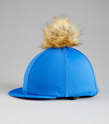 Premier Equine Royal Blue Jersey Hat Silk with Faux Fur Pom Pom | Equestrian Riding Hat Cover