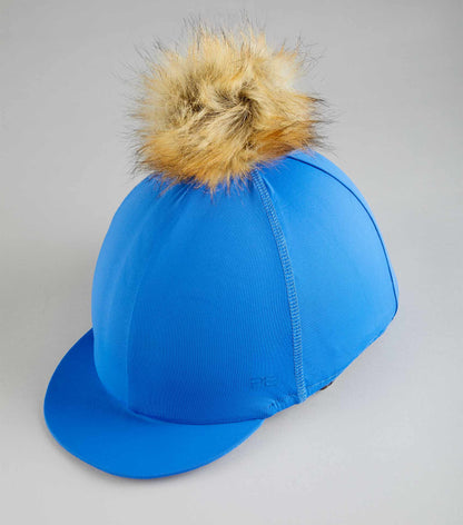 PREMIER EQUINE Royal Blue Riding Hat Silk with Faux Fur Pom Pom
