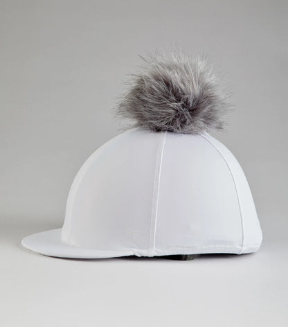PREMIER EQUINE White Jersey Riding Hat Silk with Faux Fur Pom Pom | Equestrian Headwear