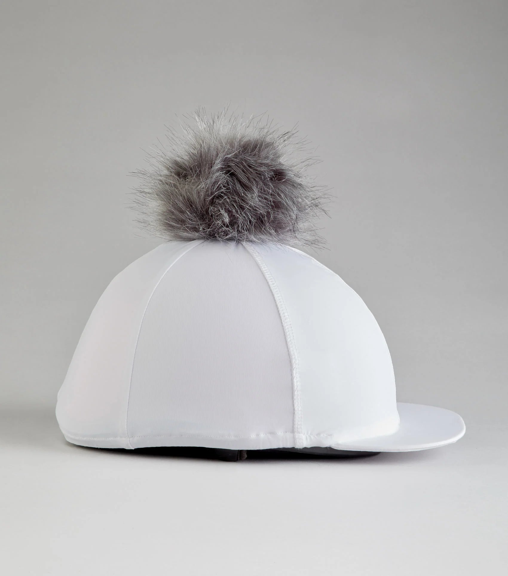 Equiflair Equestrian Helmet Cover - White Jersey Hat Silk with Faux Fur Pom Pom