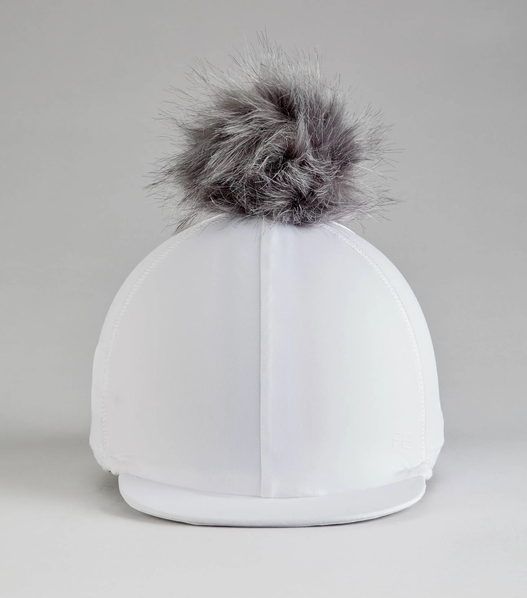 Premier Equine White Hat Silk with Faux Fur Pom Pom - Riding Hat Cover