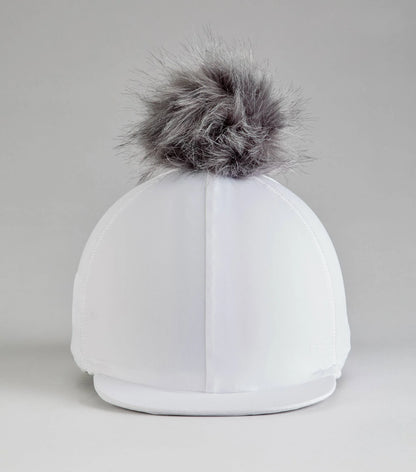 Premier Equine White Hat Silk with Faux Fur Pom Pom - Riding Hat Cover