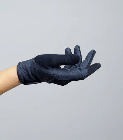 PREMIER EQUINE Junior Navy Mesh Riding Gloves. Breathable equestrian gloves for kids, excellent grip, touch screen friendly.