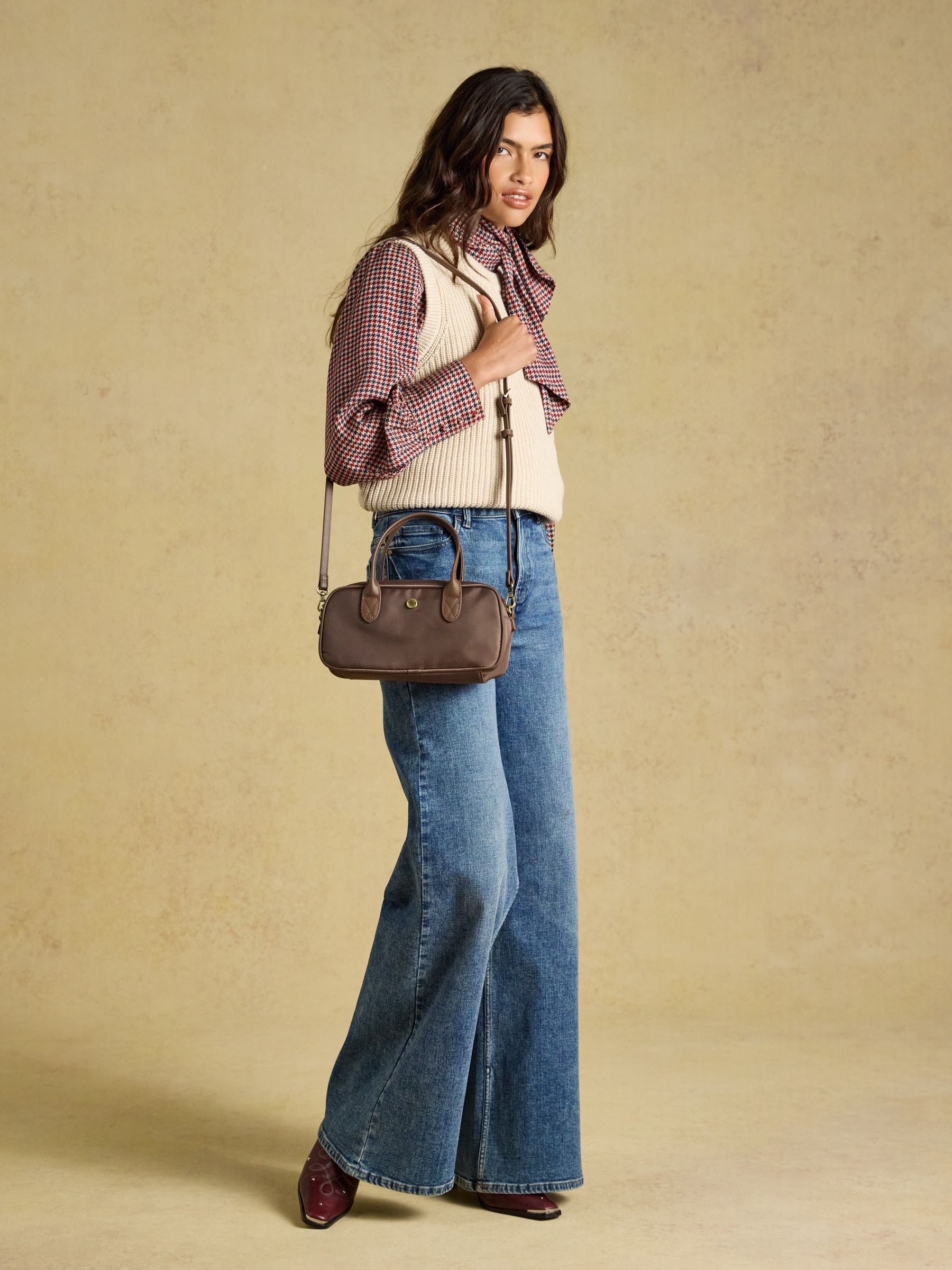 Joules Mocha Brown East West Zip Crossbody Bag for Women - Structured Polyester
