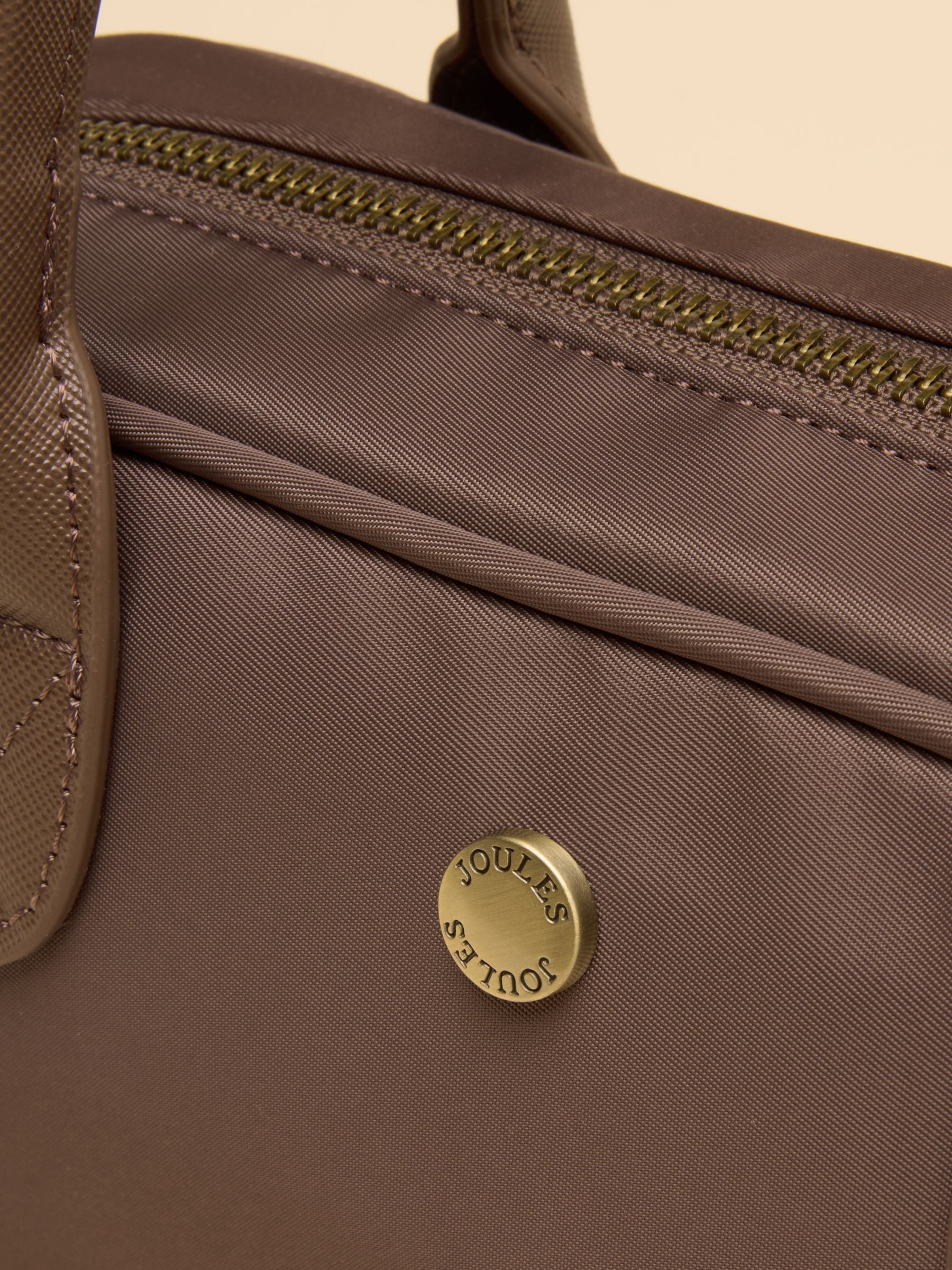 Joules crossbody bag mocha brown, gold hardware detail on structured polyester