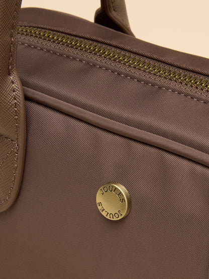 Joules crossbody bag mocha brown, gold hardware detail on structured polyester
