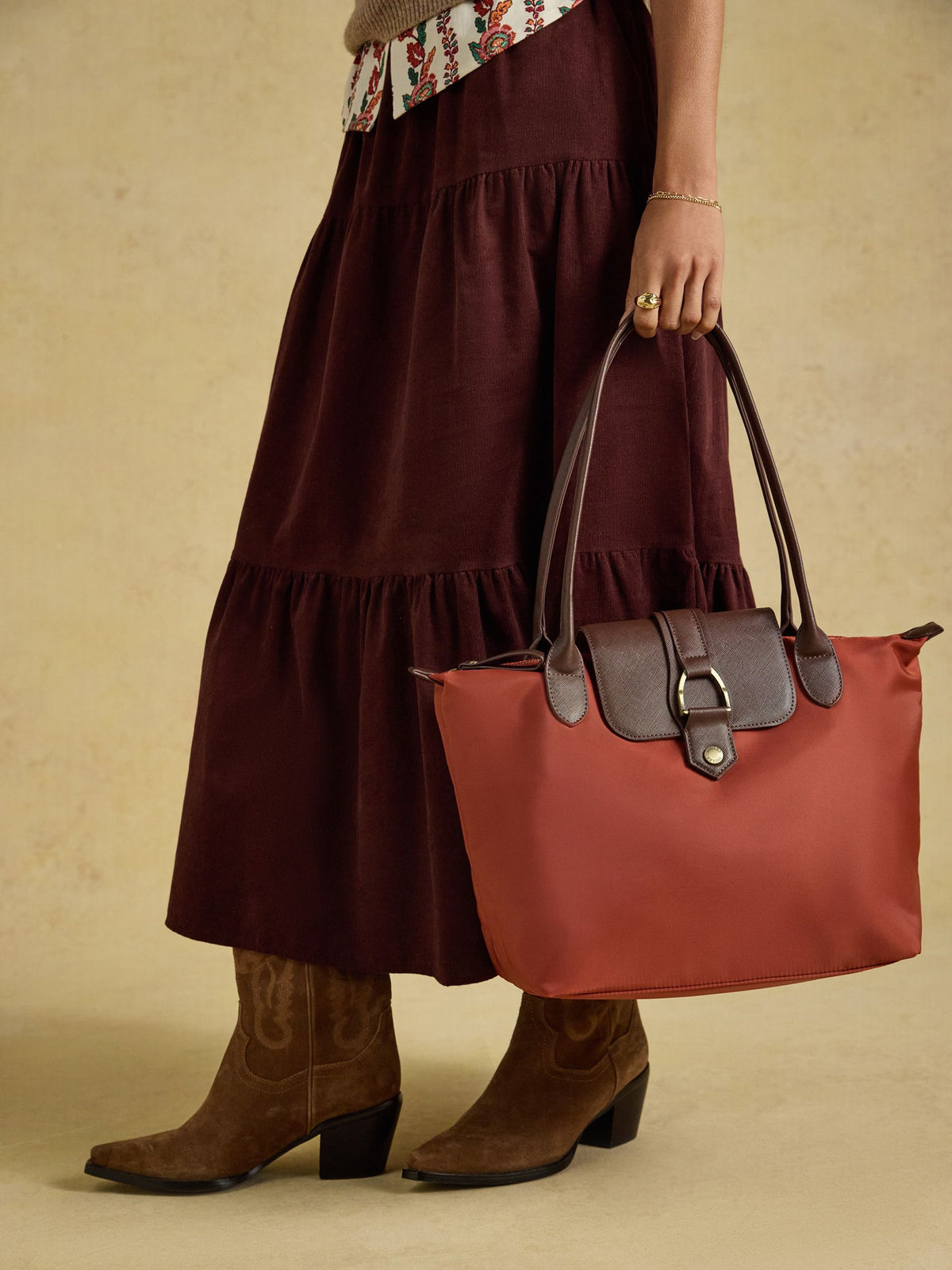 Joules Rust Orange Edie Zip Top Shopper Tote Bag for Women | Recycled Polyester, Shoulder Bag