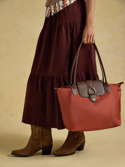 Joules Rust Orange Edie Zip Top Shopper Tote Bag for Women | Recycled Polyester, Shoulder Bag