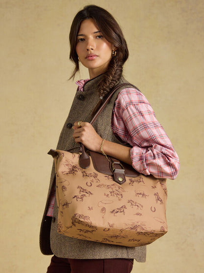 Joules Edie Zip Top Shopper Bag - Women's Rodeo Print Tote Handbag