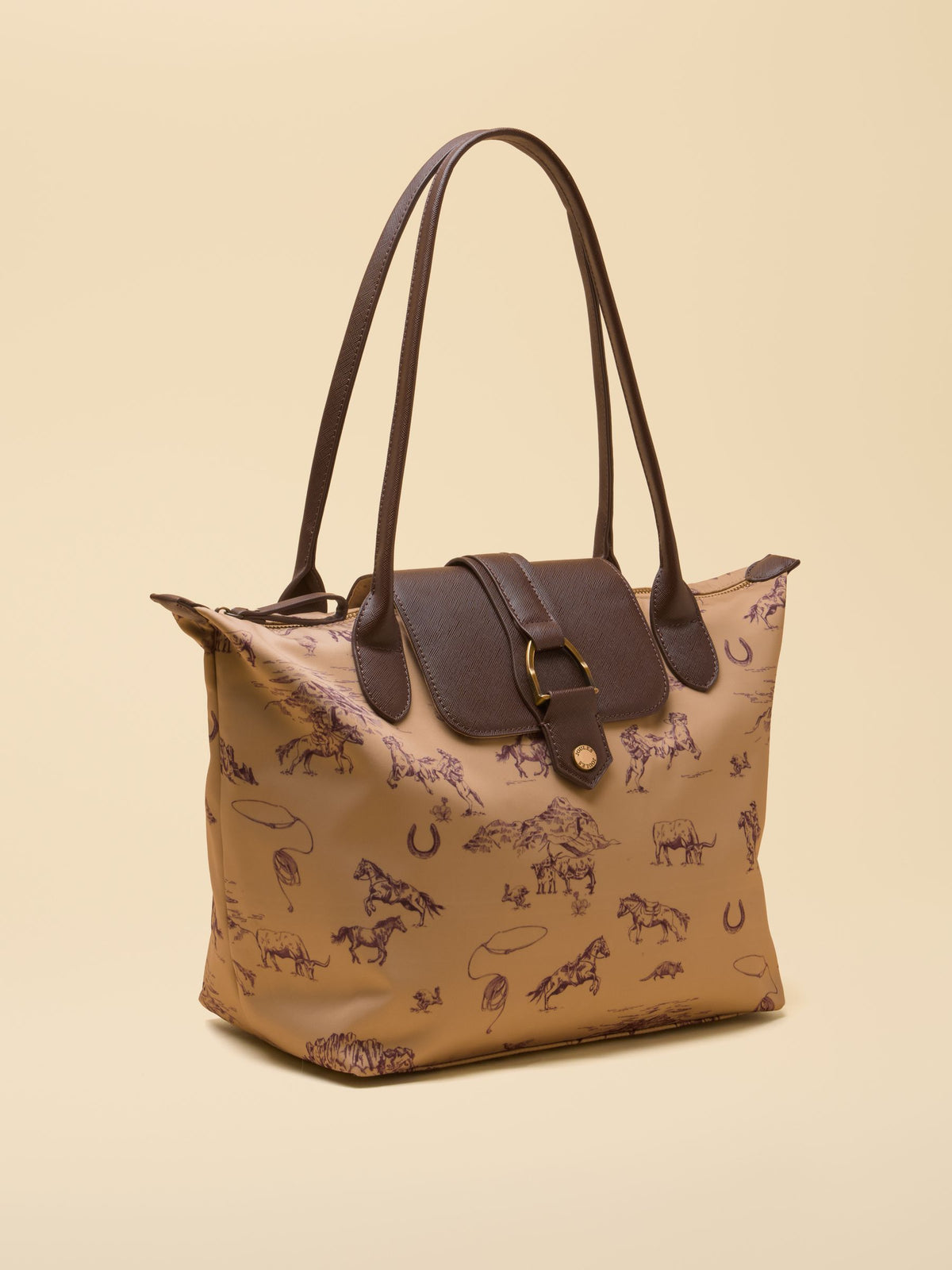 Women's Joules Edie Zip Top Shopper Bag with Natural Rodeo Print and PU Trim