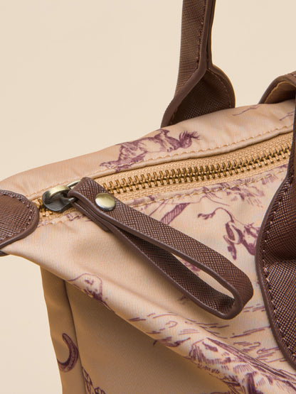 Joules Edie Tan Floral Print Shopper Bag with Zipper Closure
