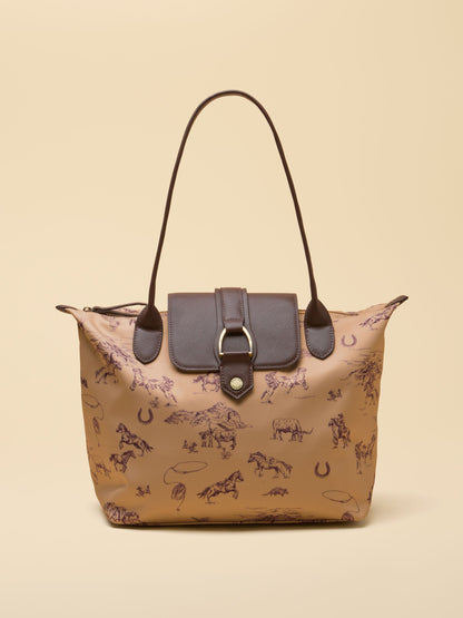 Joules Women's Edie Shopper Bag Natural Rodeo Western Print Cowboy Horses Tote Bag
