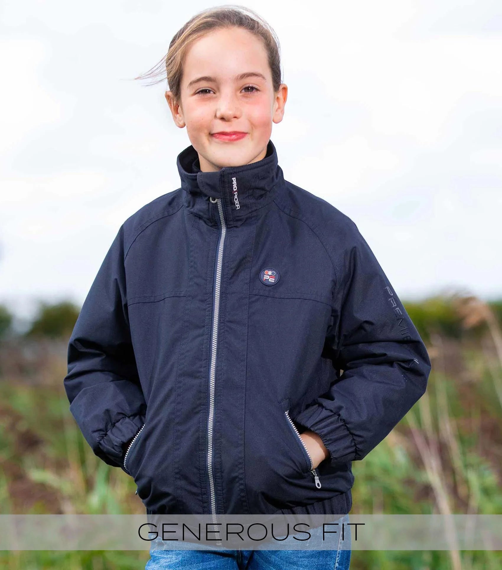 Premier Equine Junior Pro Rider Riding Jacket - Waterproof Navy Jacket for Kids
