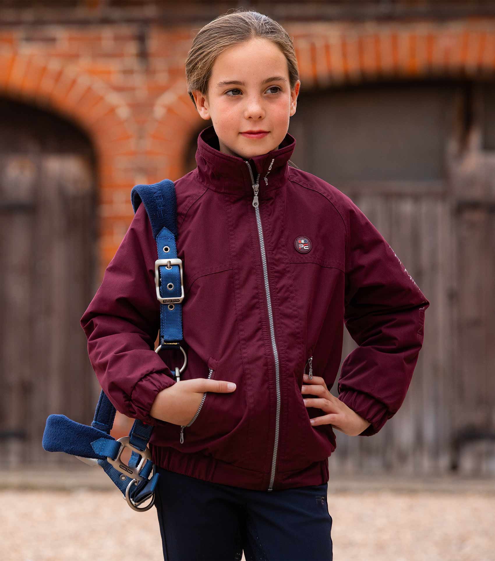 Premier Equine Junior Pro Rider Wine Jacket - Equestrian Child in Waterproof Riding Coat