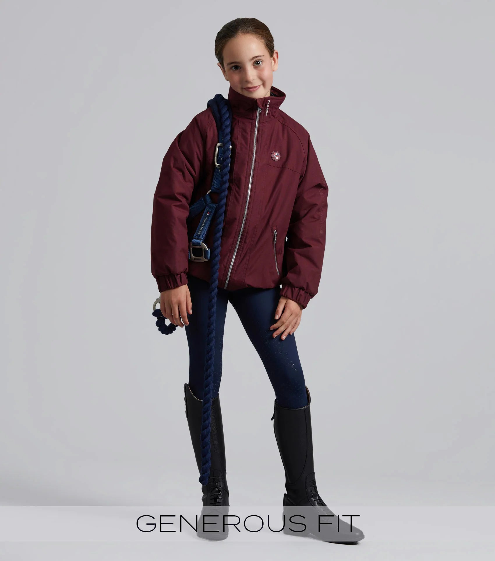 Premier Equine Junior Pro Rider Wine Riding Jacket: Waterproof Unisex Equestrian Apparel for Kids