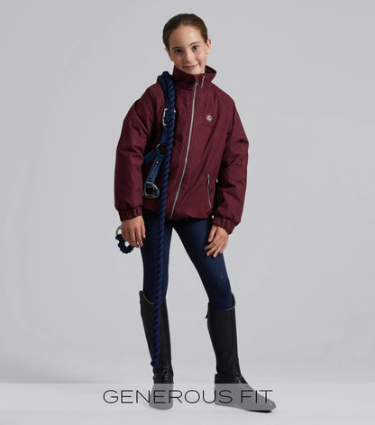Premier Equine Junior Pro Rider Wine Riding Jacket: Waterproof Unisex Equestrian Apparel for Kids