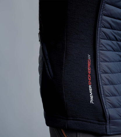 Premier Equine Ladies Hybrid Riding Gilet - Technical Equestrian Apparel, Navy Quilted Jacket "Premier Engineered" Detail