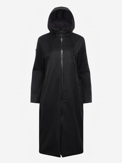 Lemieux All Elements Robe - Black: Waterproof, Fleece-lined Riding Coat with Hood for Equestrian Activities