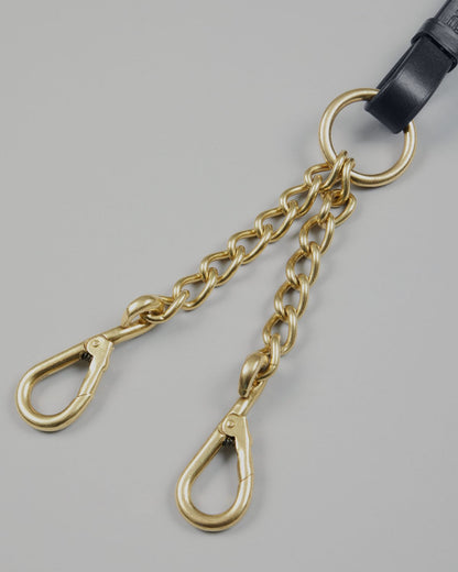 Premier Equine Black Leather Lead Rein with Brass Chain Coupling for In-Hand Showing