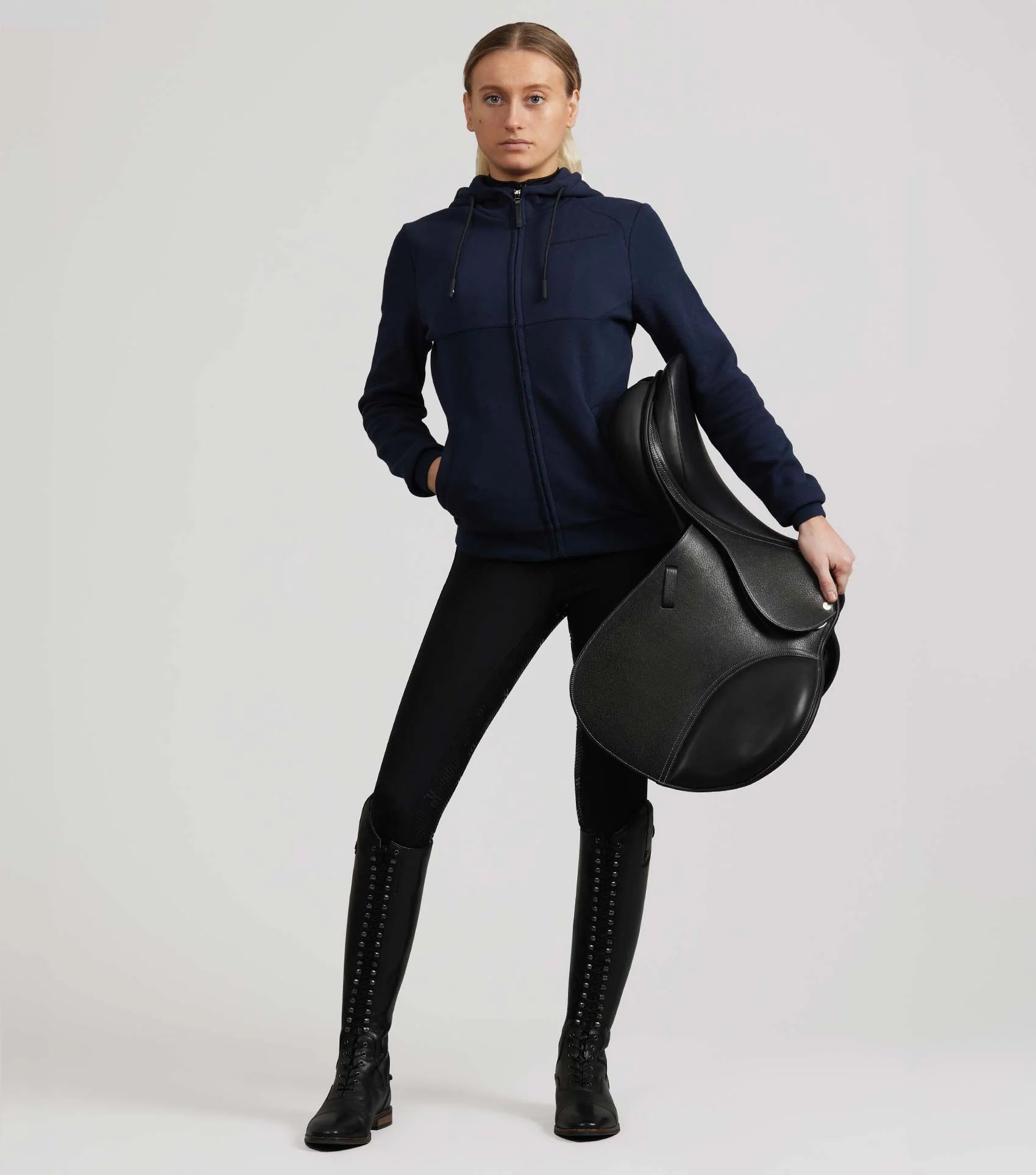 Premier Equine Legato Navy Hooded Full-Zip Sweatshirt: Breathable, Moisture-Wicking Equestrian Hoodie for Women - Equiflair