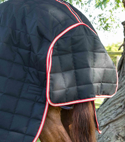 Premier Equine Lucanta Black Quilted Horse Stable Rug with Neck Cover - 200g Medium Weight, Breathable
