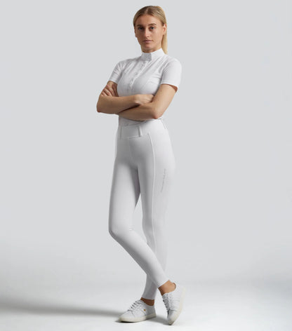 Premier Equine Luceo Women's White Full Seat Competition Riding Tights. Equestrian apparel by Equiflair.