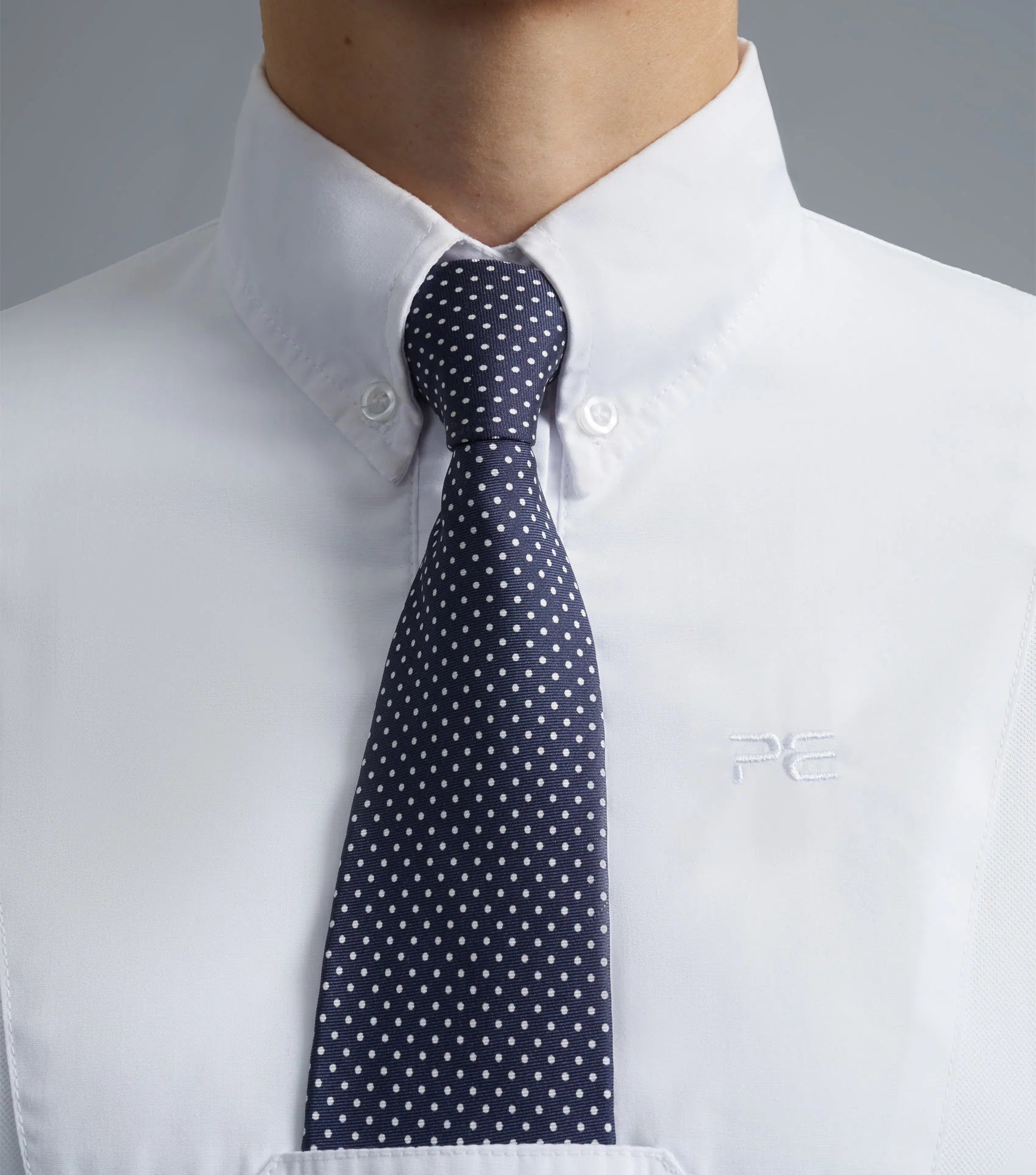 Premier Equine Luciana White Ladies Tie Shirt: Short Sleeve Equestrian Show Shirt with Button-Down Collar.