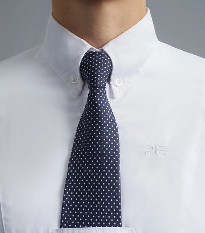 Premier Equine Luciana White Ladies Tie Shirt: Short Sleeve Equestrian Show Shirt with Button-Down Collar.