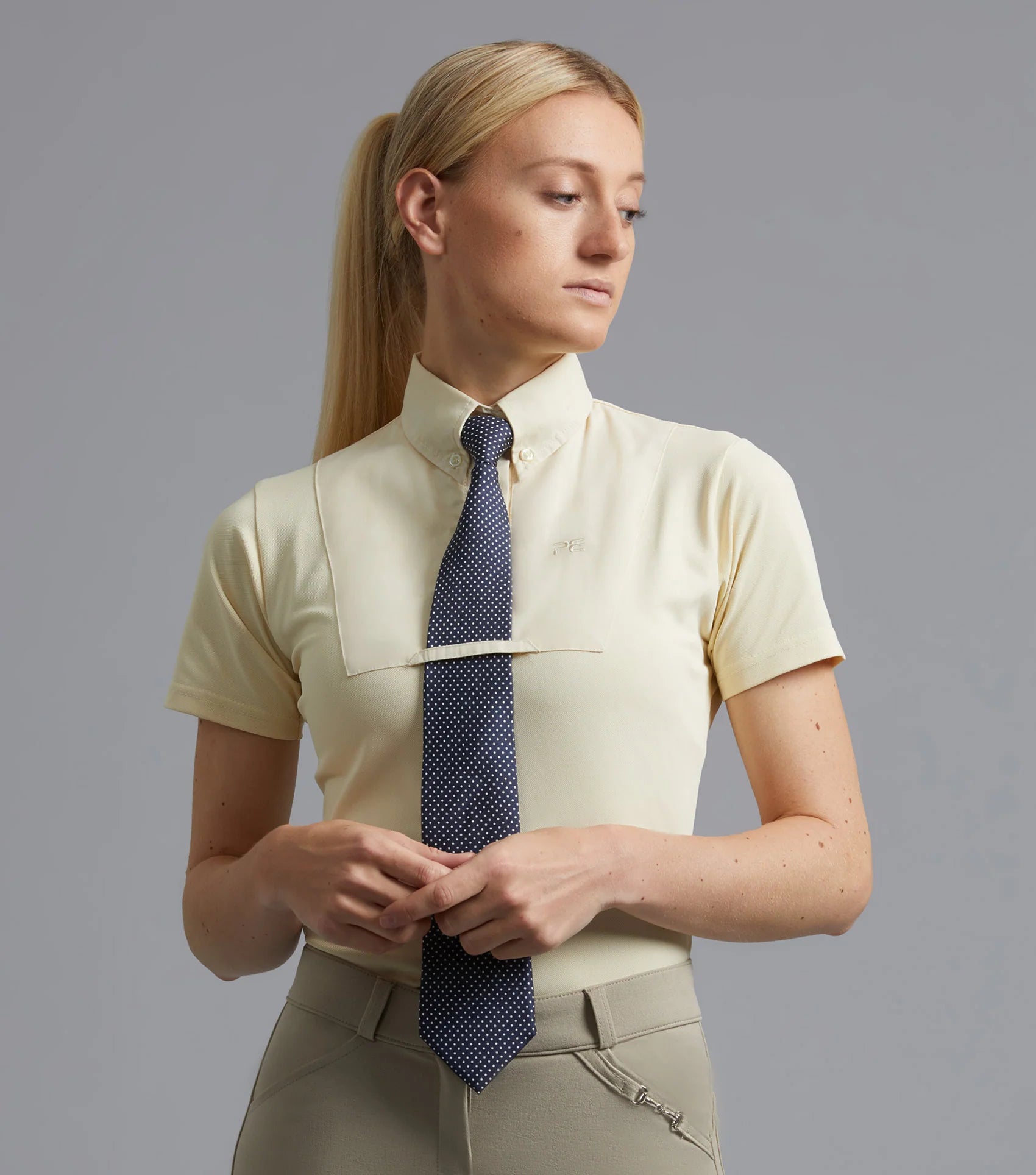 PREMIER EQUINE Luciana Ladies Short Sleeve Tie Shirt - Vanilla Equestrian Competition Apparel