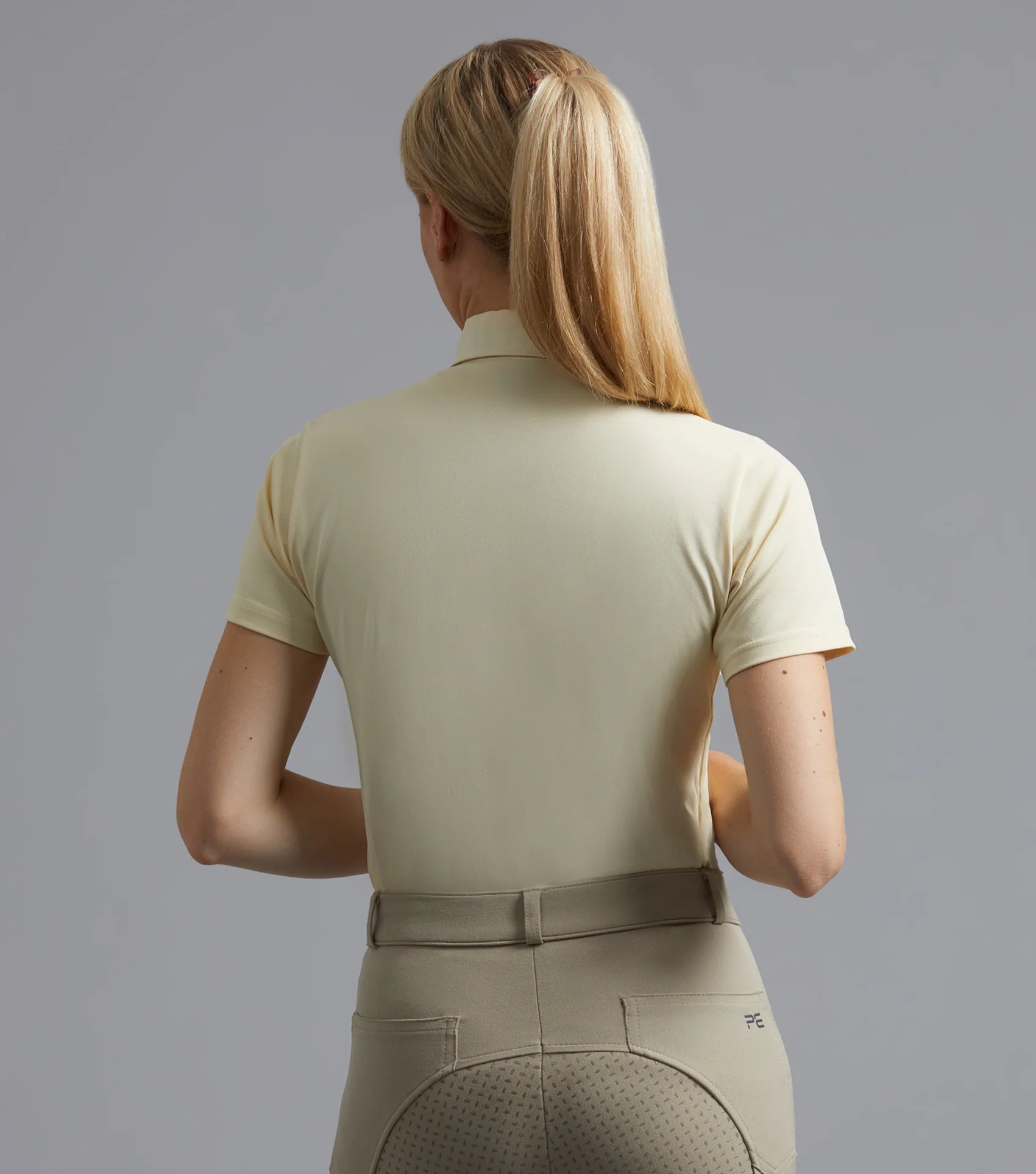 Premier Equine Luciana Vanilla Equestrian Shirt - Short Sleeve Tie Top for Riding