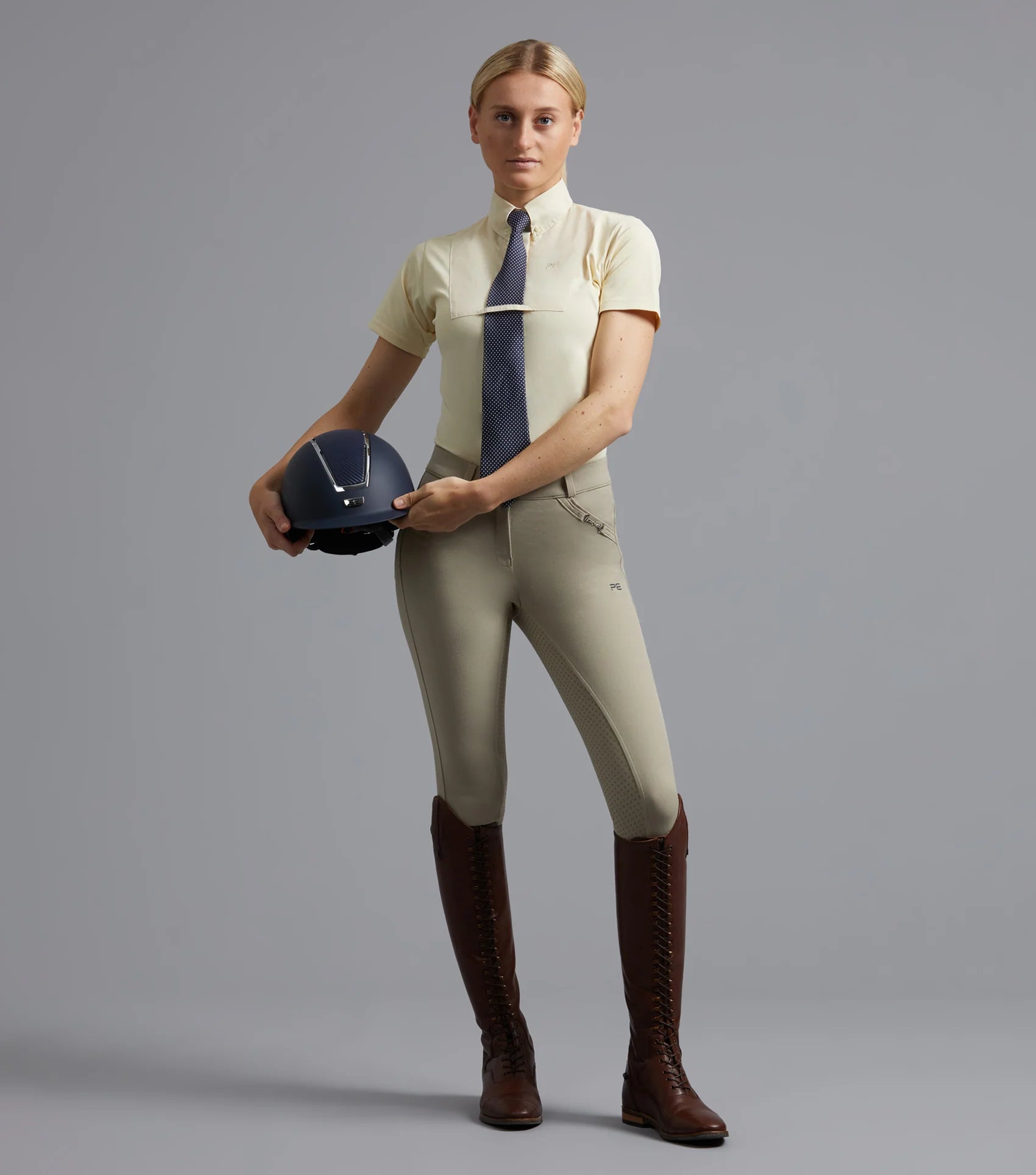 Premier Equine Luciana Ladies Short Sleeve Tie Shirt Vanilla | Equestrian Competition Shirt