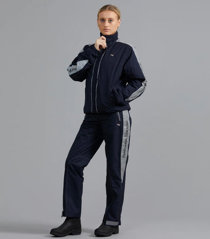 Premier Equine Lumen Reflective Riding Jacket: Navy waterproof equestrian jacket for high visibility.