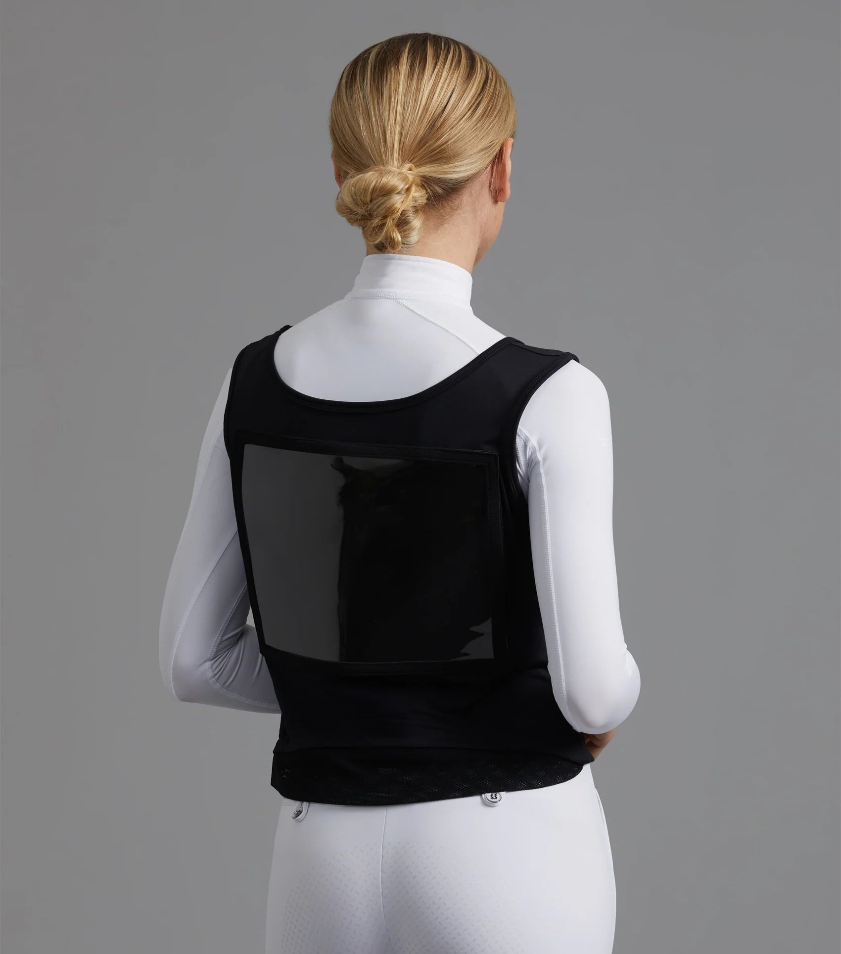 Premier Equine Black Competition Bib Vest: Lycra Equestrian Show Apparel with Number Display