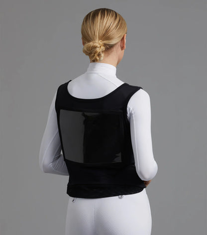 Premier Equine Black Competition Bib Vest: Lycra Equestrian Show Apparel with Number Display