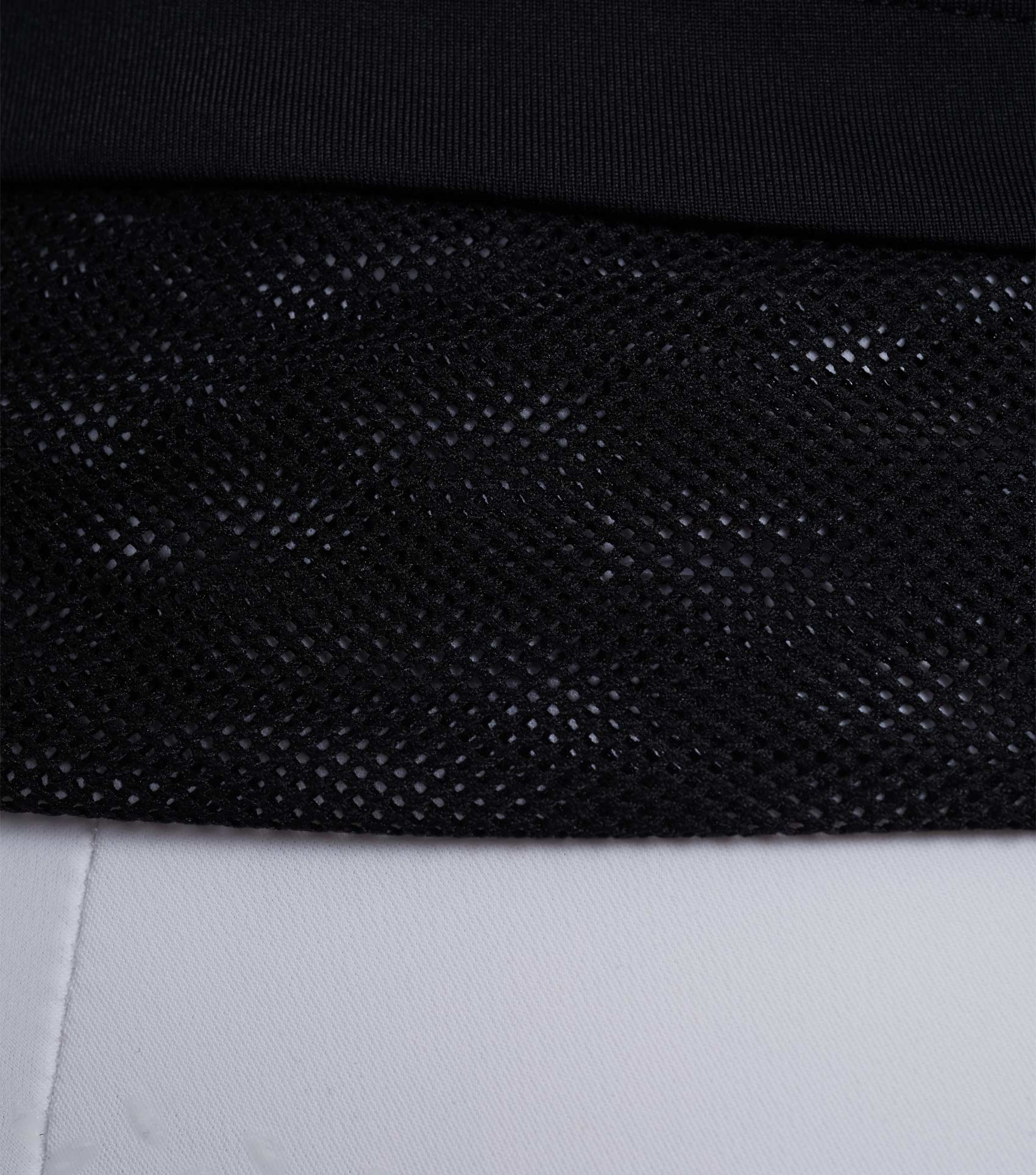 PREMIER EQUINE LYCRA VEST COMPETITION BIB BLACK: Close-up of fabric showing lycra, mesh, and number display.