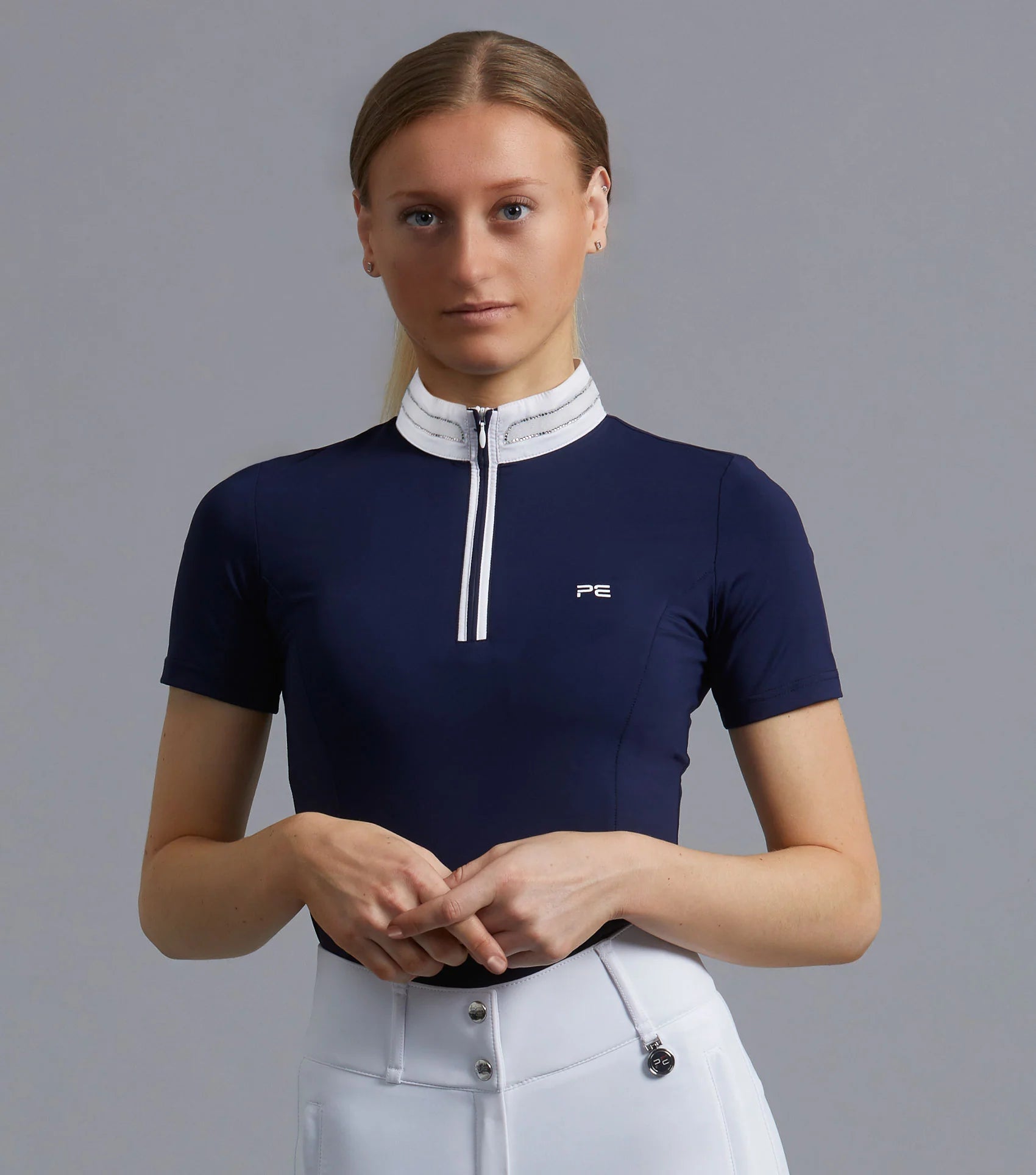 Premier Equine Maria Diamante Navy Show Shirt: Embellished Competition Apparel